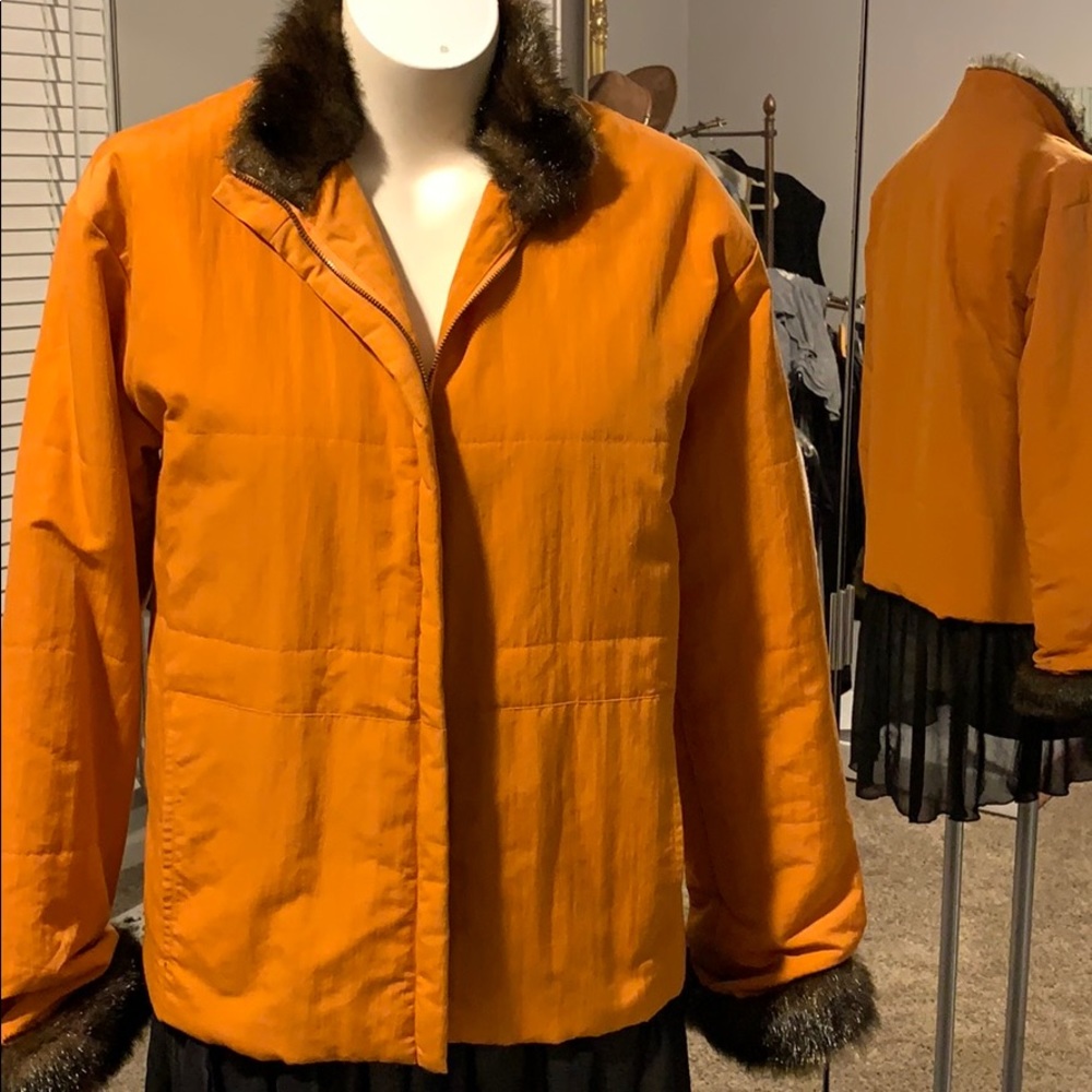 Cute orange jacket with faux fur collar and cuffs